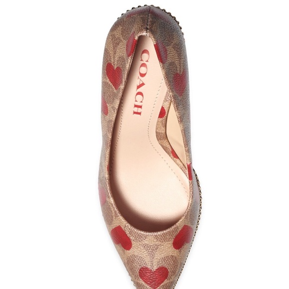 Coach Logo Monogram Waverly Pump Heels With Coated Canvas Heart Print - Picture 5 of 11